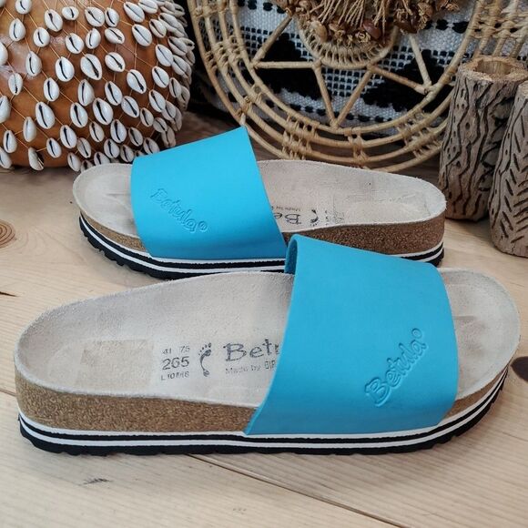 Birkenstock Betula Womens 10 Mens 8 Reggae Blue Leather Slide Sandals Comfort - Picture 16 of 16